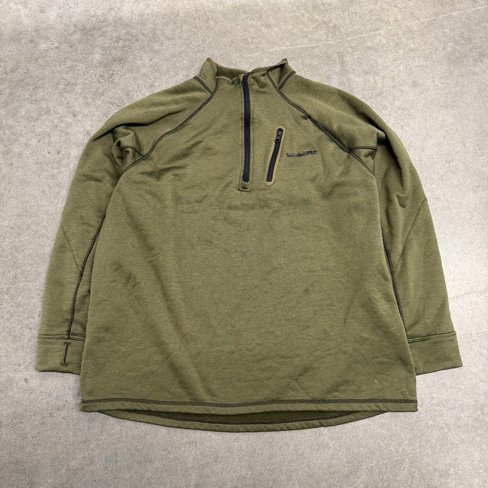 Timberland PRO Mens XXL Olive Green Quarter Zip Fleece Pullover Athletic Fit